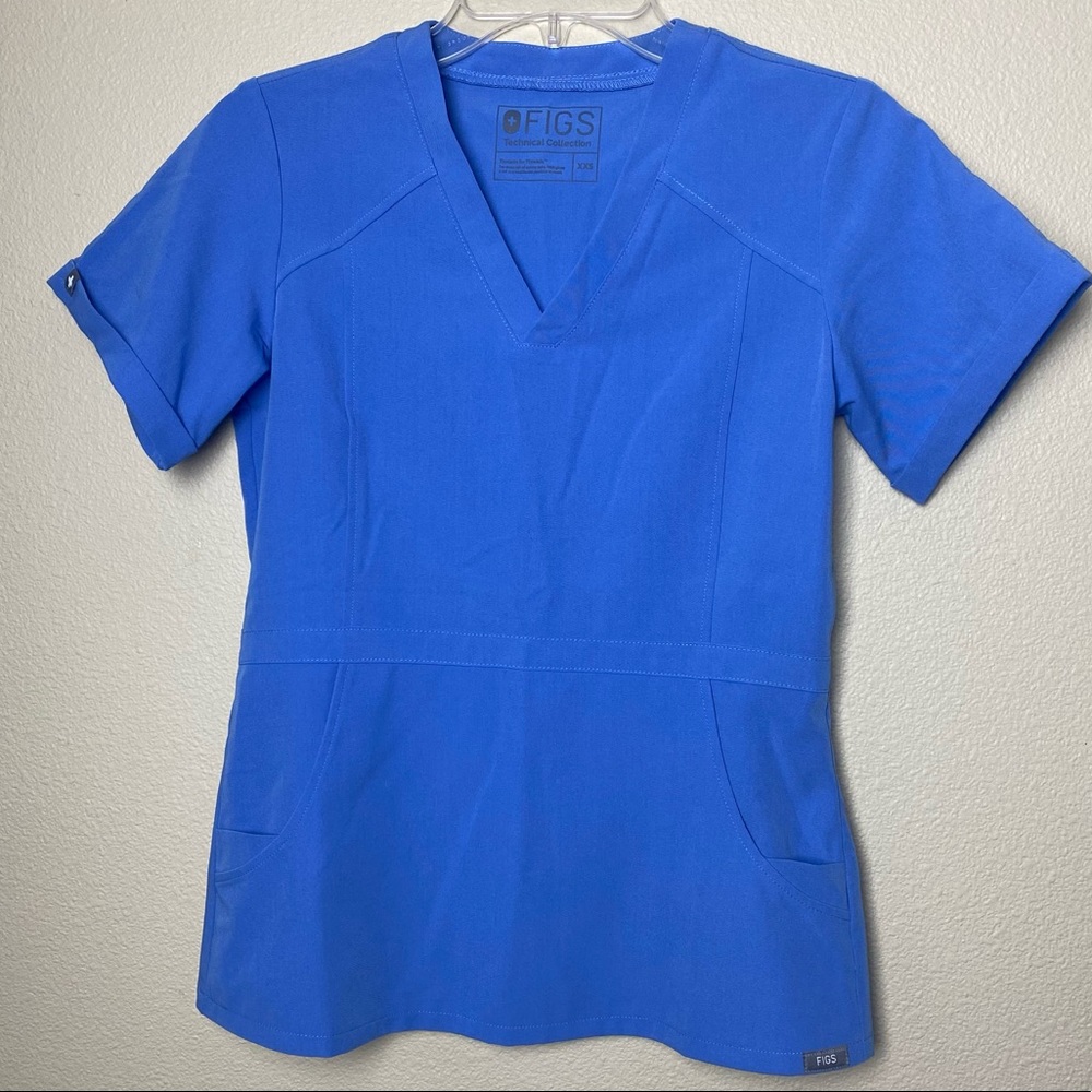FIGS Scrub Top Flores Peplum XXS - Ceil Blue